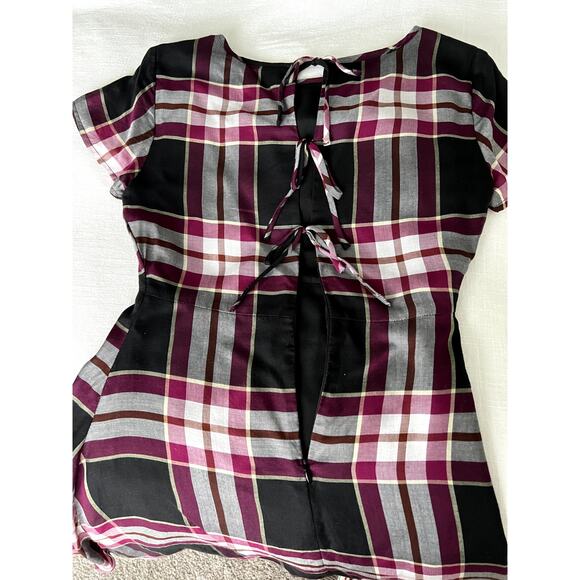 LOFT Women's Petit Mini Dress Short Sleeves Size 00P Plaid - Picture 7 of 10